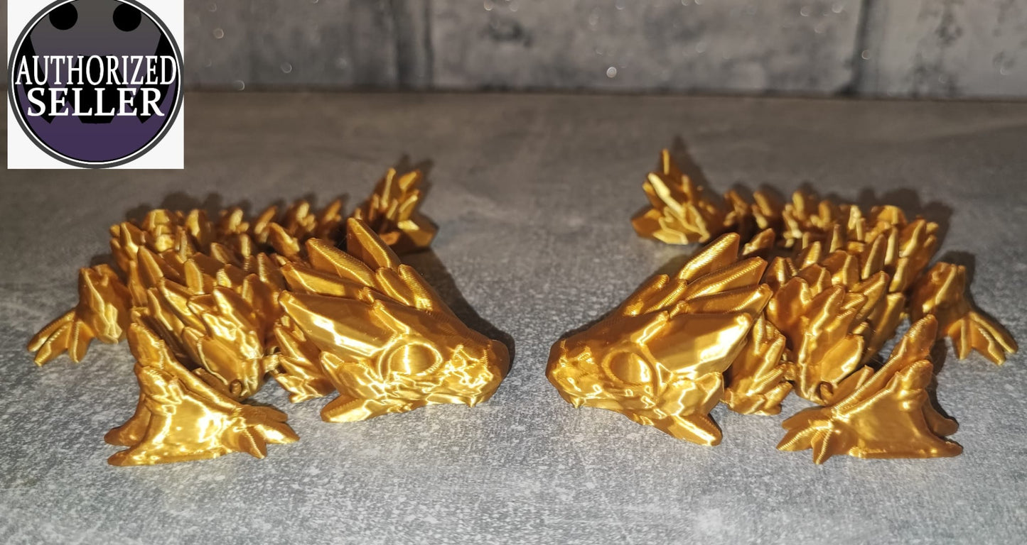 Art. 0184 Flexi Edelstein Drache | 3D-gedruckter beweglicher Drache | ca. 17,5cm cm lang | PLA glänzend gold Deko & Geschenk für Fantasy-Fans Art. 0184