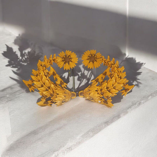 Art 071 Flexi Sonnenblumen-Drache | 3D-gedruckter beweglicher Drache | ca. 20,5 cm lang | PLA Gold Braun Deko & Geschenk für Fantasy-Fans Art 071
