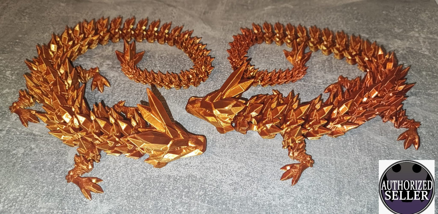 Art 0224 Flexi Kristall-Drache | 3D-gedruckter beweglicher Drache | ca. 48cm cm lang | PLA gold kupfer schimmernd Deko & Geschenk für Fantasy-Fans