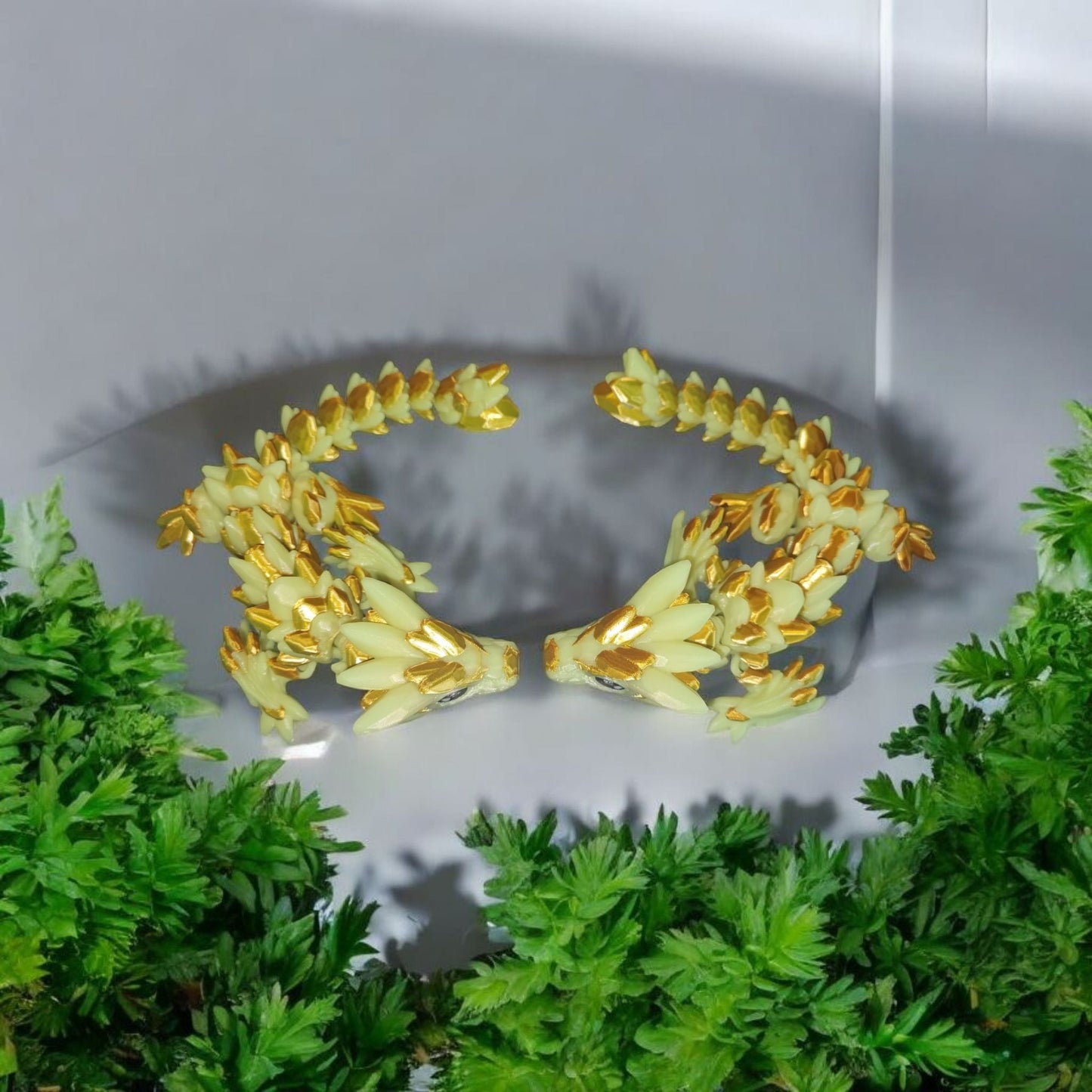 Art 059 Flexi Edelstein-Drache | 3D-gedruckter beweglicher Drache | ca. 21,5 cm lang | PLA Hellgelb - Silk Gold Deko & Geschenk für Fantasy-Fans Art 059