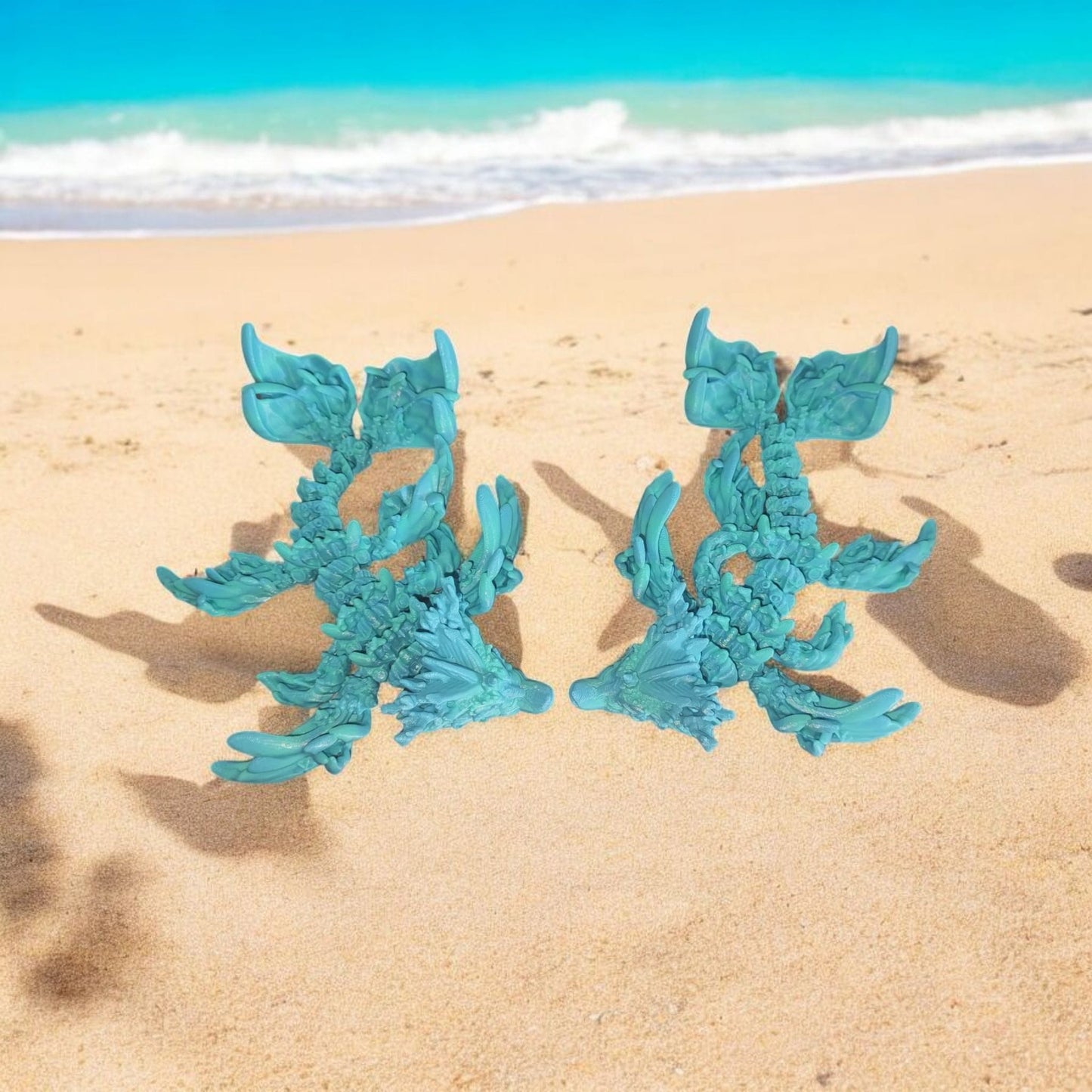 Art 075 Flexi Baby Korallen-Drache | 3D-gedruckter beweglicher Drache | ca. 15 cm lang | PLA Farbverlauf Blau-Grün Deko & Geschenk für Fantasy-Fans Art 075
