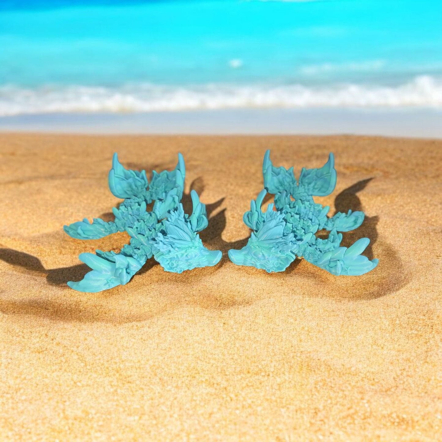 Art 075 Flexi Baby Korallen-Drache | 3D-gedruckter beweglicher Drache | ca. 15 cm lang | PLA Farbverlauf Blau-Grün Deko & Geschenk für Fantasy-Fans Art 075