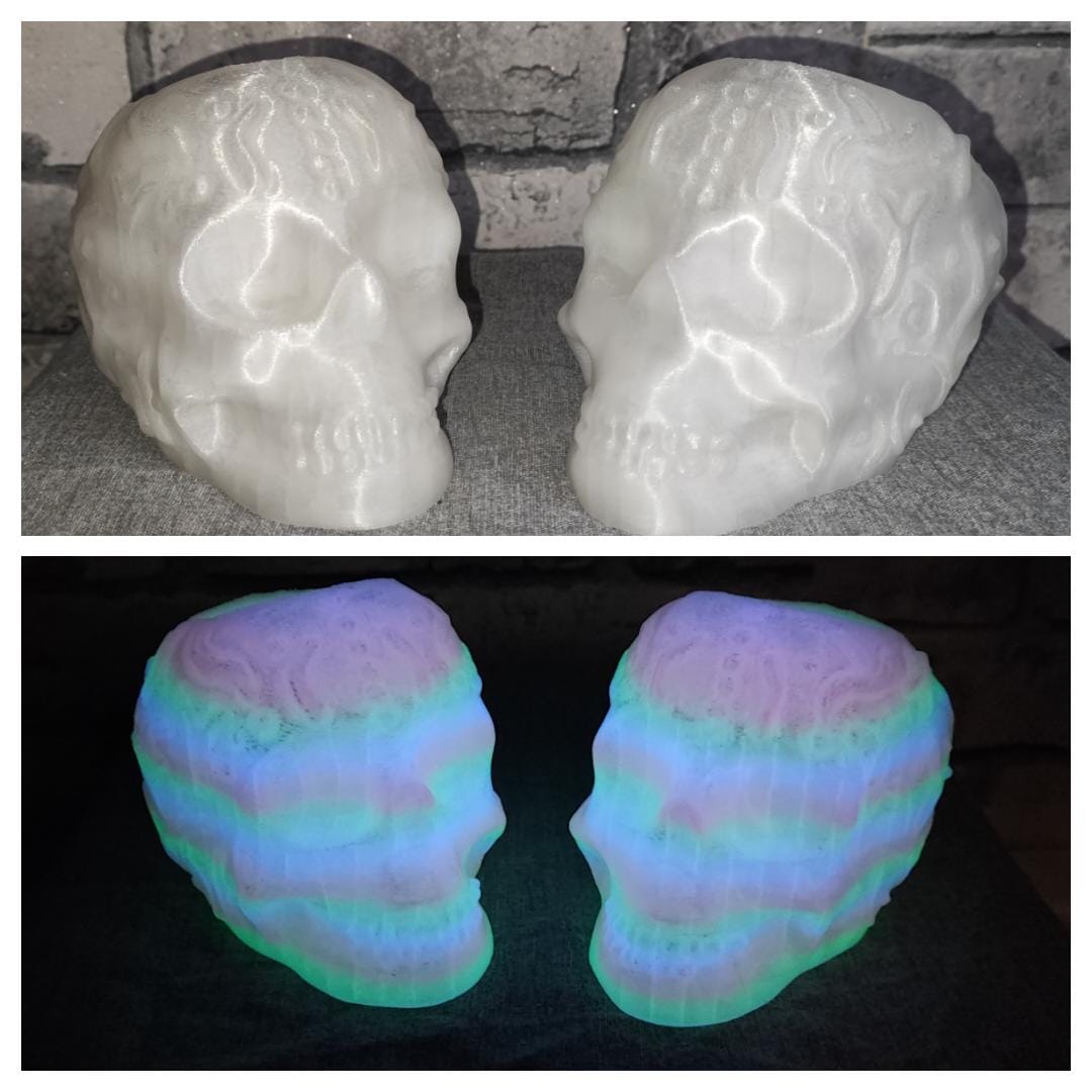 Art 0126 Deko Totenkopf | 3D-gedruckter Stiftehalter/behälter | 10cm Höhe & 13,5cm Tiefe | PLA Nachtsleuchtend Regenbogen Deko Home Geschenk Art 0126