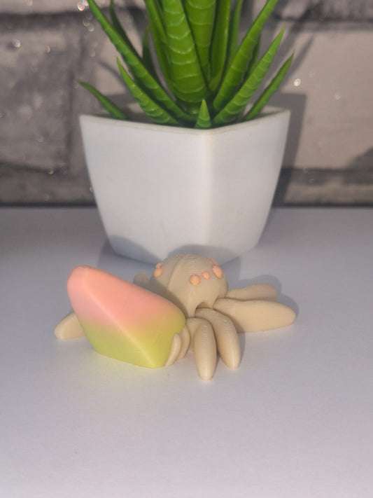 Art 0381 Flexi Süßigkeiten Spinne| 3D-gedruckt| ca 7,3*5cm breit | PLA beige zart orange grün Verlauf Deko & Geschenk für Fantasy-Fans