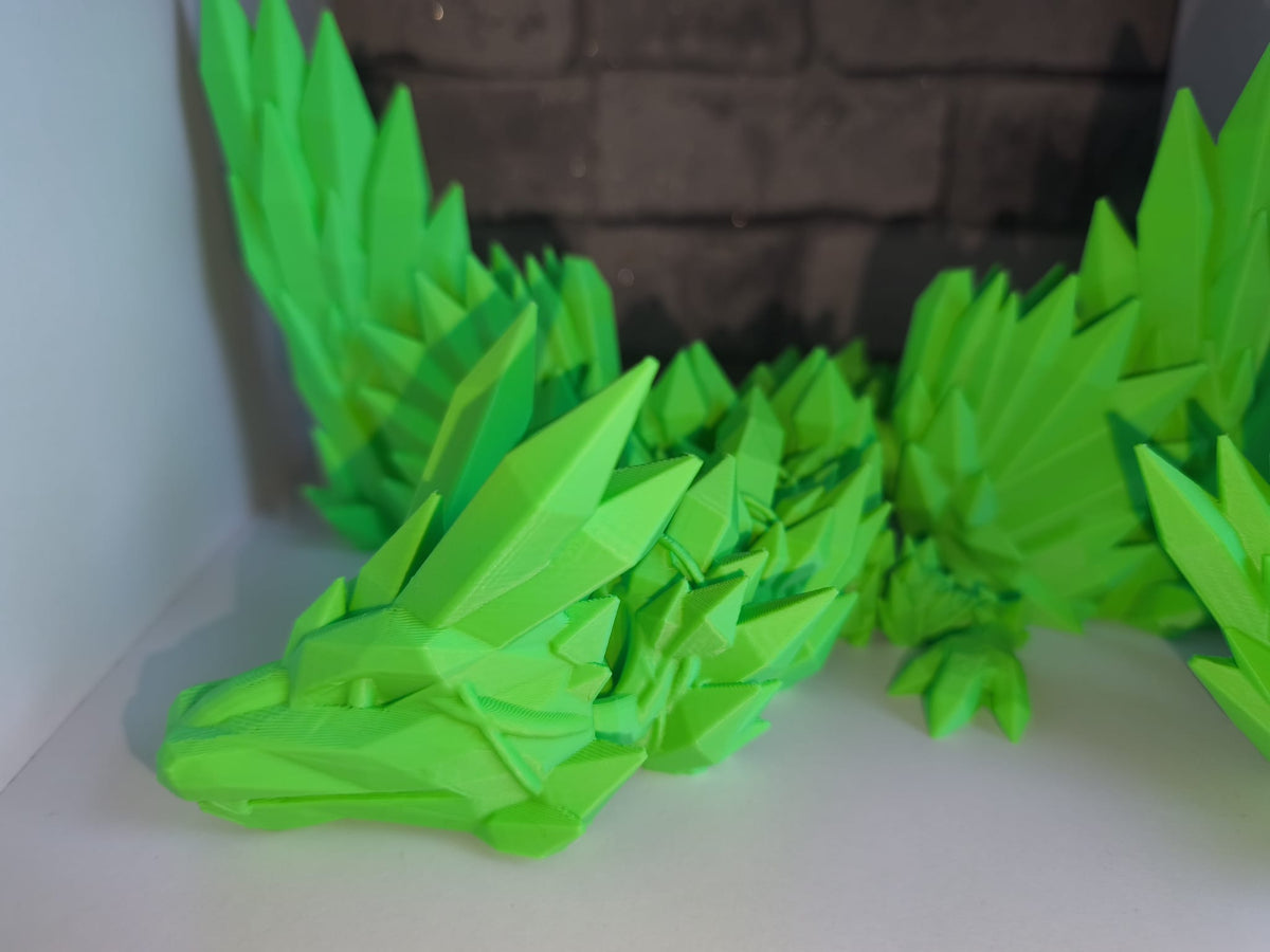 Mega Flexi Kristall-Drache mit Flügel | 3D-gedruckter beweglicher Drache | ca. 58cm cm lang | PLA zarter Farbverlauf Deko & Geschenk für Fantasy-Fans Art Nr 0399
