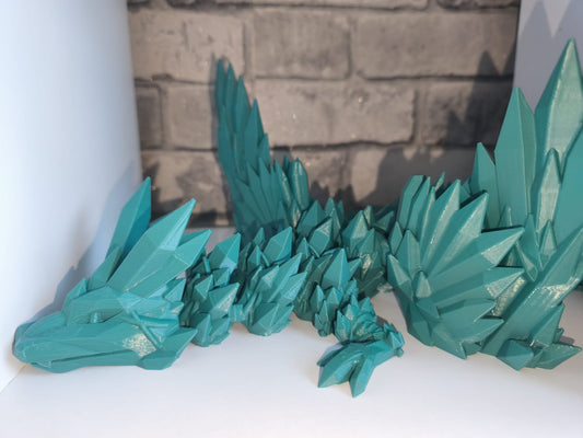 Mega Flexi Kristall-Drache mit Flügel | 3D-gedruckt| ca. 58cm cm lang | PLA grün Deko & Geschenk für Fantasy-Fans Art Nr 0394