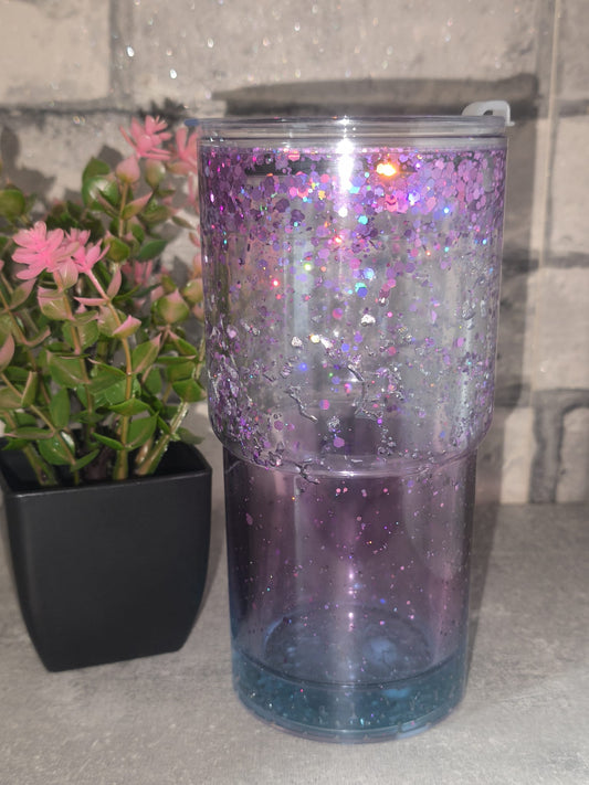 Becher mit Wasserperlen 18cm Höhe inkl Strohhalm leichtes Ombre