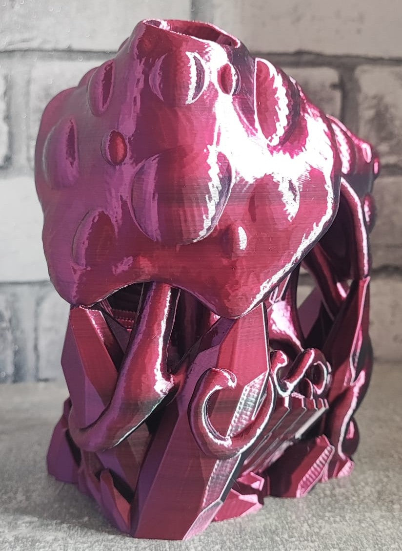 Art 0199 Kristall Pilz Würfelturm | 3D-gedruckt| 17,5*14,0cm | PLA rose red schwarz Deko Home Geschenk Art 0199
