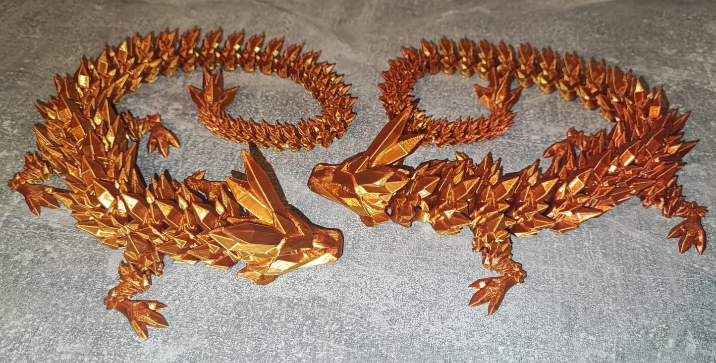 Art 0224 Flexi Kristall-Drache | 3D-gedruckter beweglicher Drache | ca. 48cm cm lang | PLA gold kupfer schimmernd Deko & Geschenk für Fantasy-Fans
