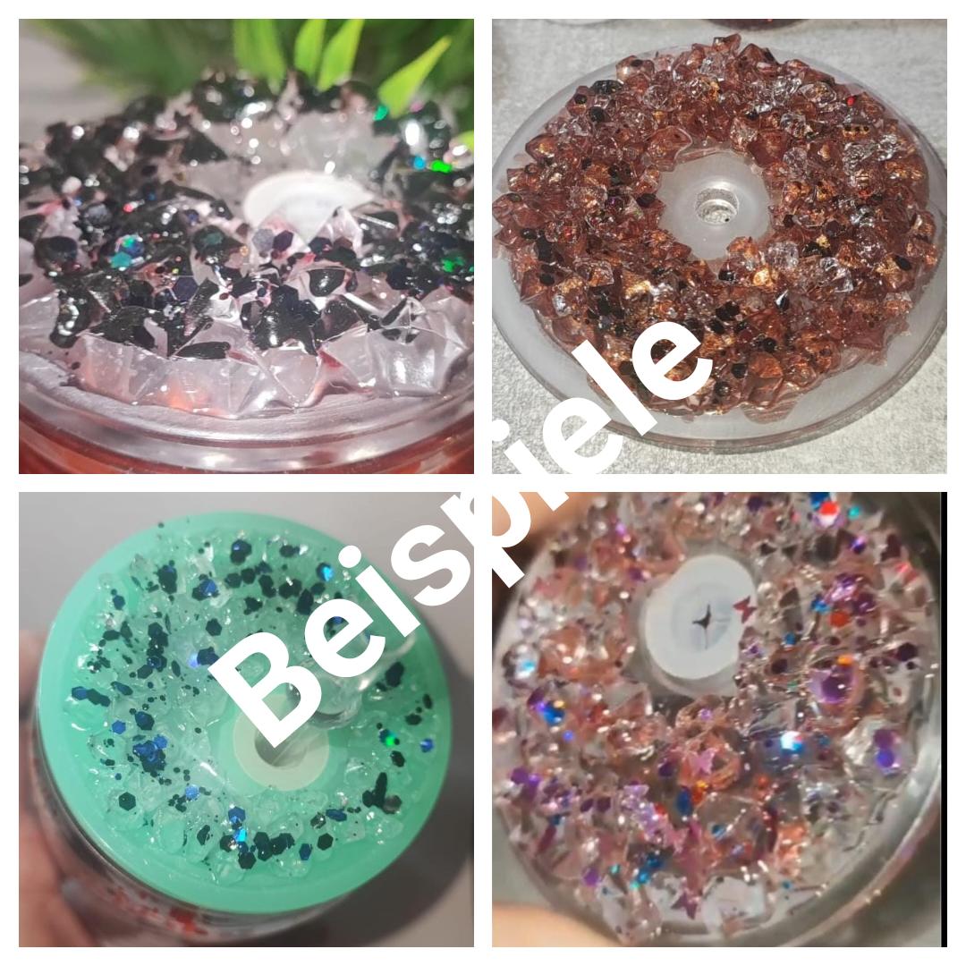 Individueller Glitzer Becher mit farbigen Strohhalm und UV Dtf Aufkleber - Kunststoff - Deckel farbig
