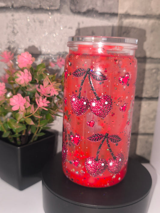 Lava Becher mit UV Dtf Aufkleber inkl Strohhalm Kunststoff - Kirschen