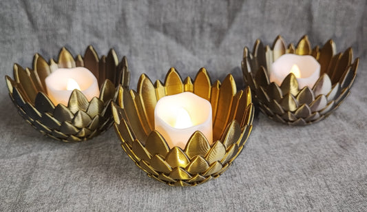 Art 0130 Drachenschuppen Teelichthalter| 3D-gedruckt| 5*8cm | PLA Seiden gold silber Deko Home Geschenk Art 0130