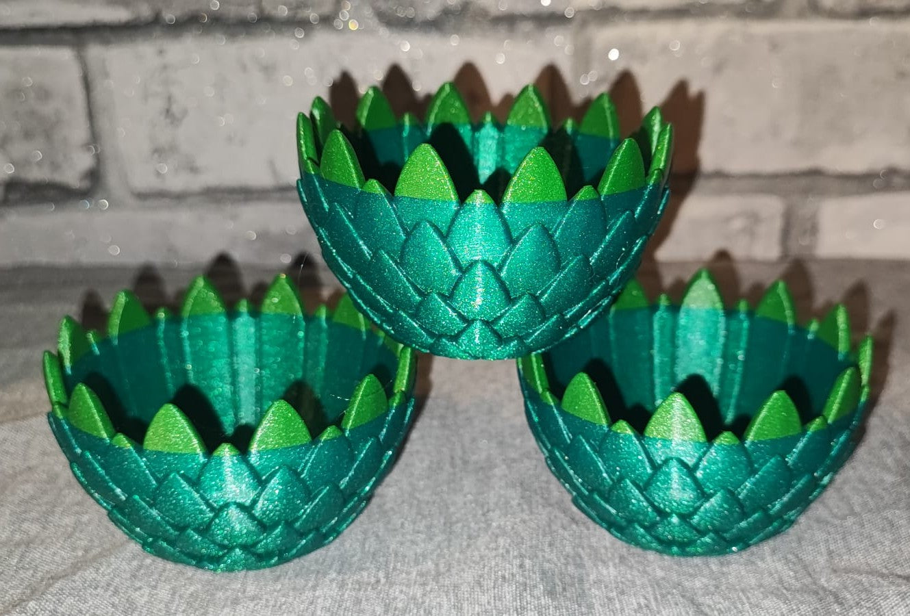 Art 0171 Drachenschuppen Teelichthalter | 3D-gedruckt| 5*8cm | PLA opalgrün glitzer Deko Home Geschenk Art 0171
