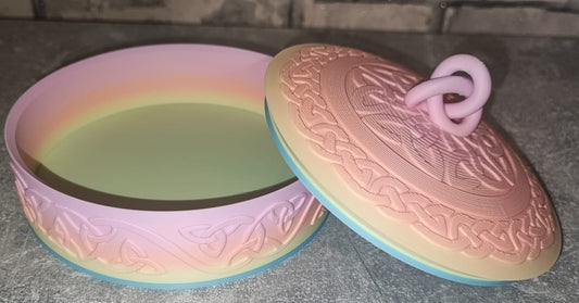 Art 0304 Dose mit Muster | 3D-gedruckt | ca 13cm Durchmesser und 8cm hoch| PLA matt Regenbogen | Deko Home Geschenk