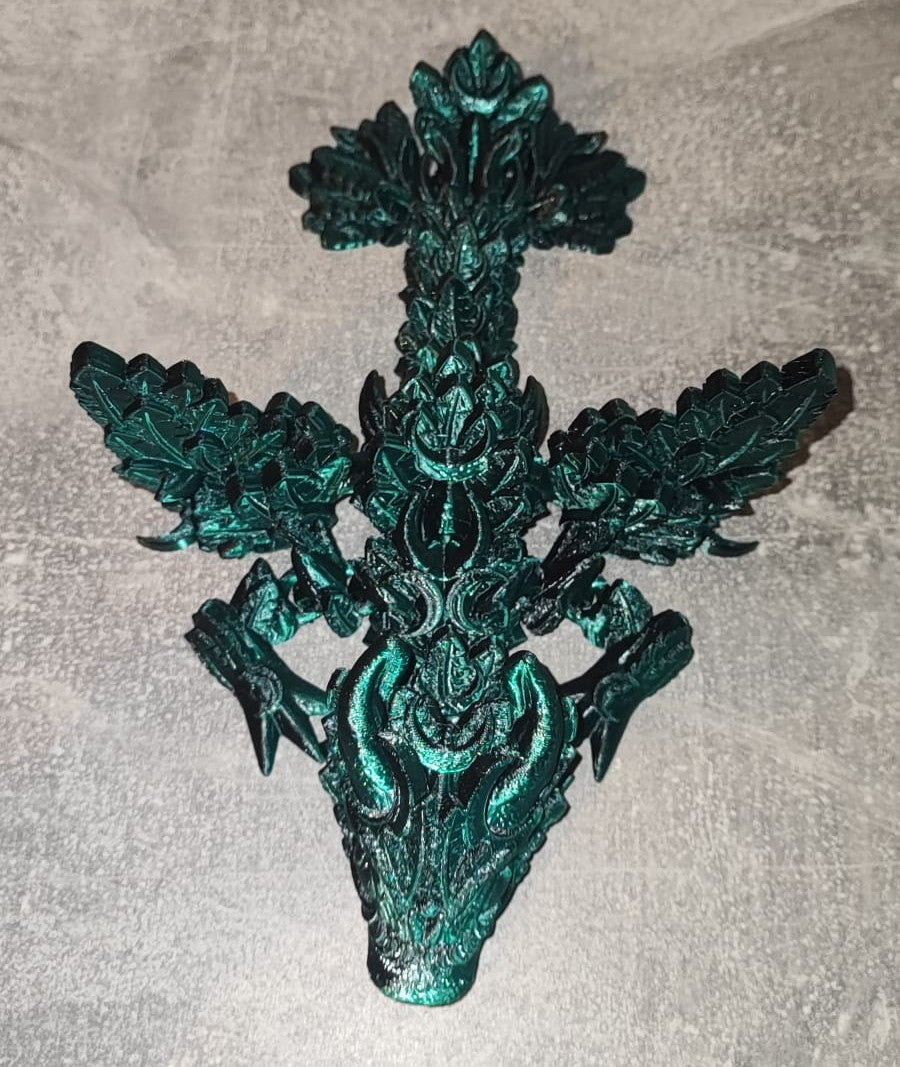 Art 0182 Flexi Mondflügel Drache | 3D-gedruckter beweglicher Drache | ca. 22,5 cm lang | PLA schwarz dunkelgrün schimmernd Deko & Geschenk für Fantasy-Fans Art 0182