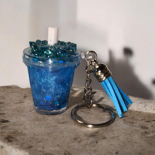 Mini Schlüsselanhänger im Snowglobe Design - Unikat - mit Quaste und Schlüsselring - Art Nr S012