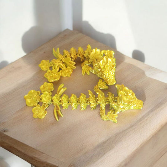 Art.033 Flexi Orchideen Drache| 3D-gedruckter beweglicher Drache | 15,0 cm lang | PLA Silk Deko & Geschenk für Fantasy-Fans Art.033