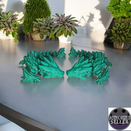 Art 058 Flexi Edelstein- Drache | 3D-gedruckter beweglicher Drache | ca. 25 cm lang | PLA Opal Grün Deko & Geschenk für Fantasy-Fans Art 058