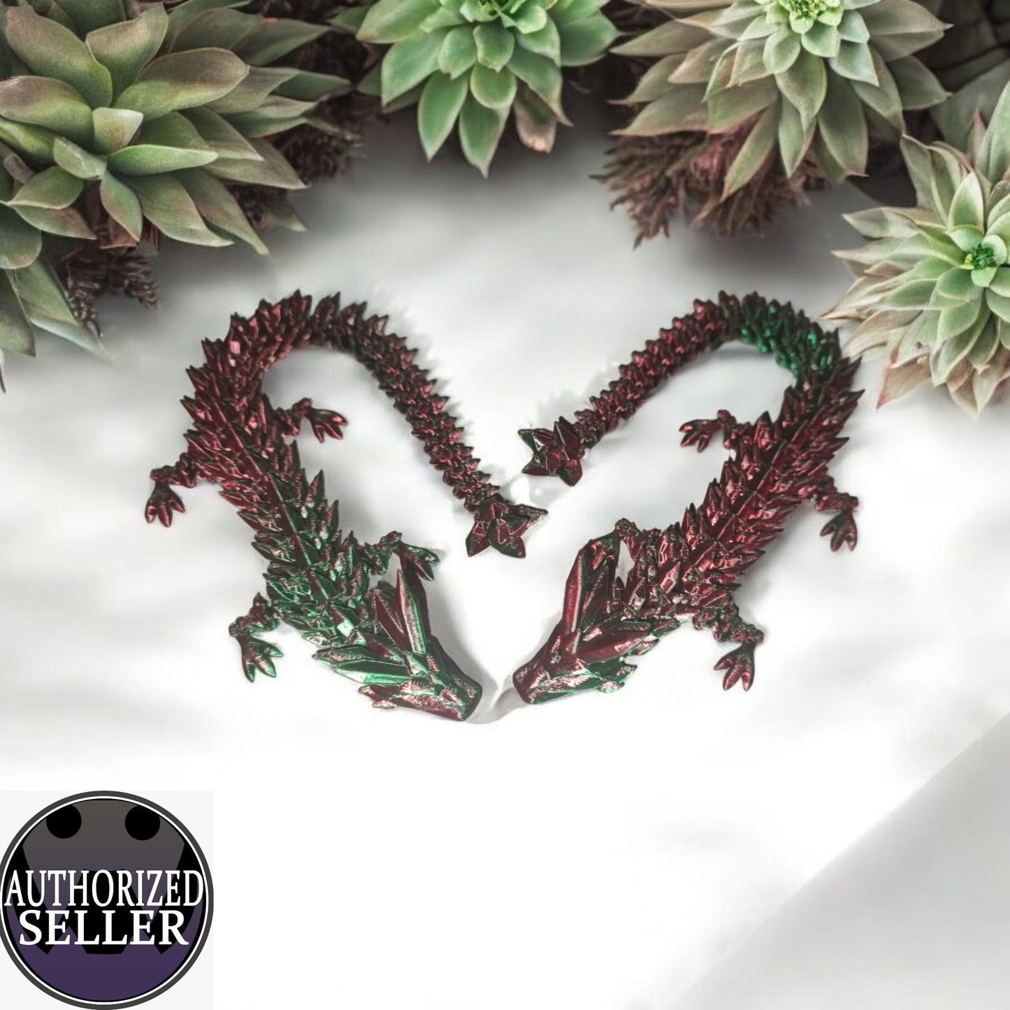 Art.029 Großer Flexi Kristalldrache| 3D-gedruckter beweglicher Drache | 44,0 cm lang | PLA Silk grün/rot Deko & Geschenk für Fantasy-Fans Art.029