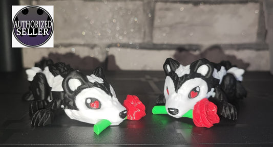 Art 093 Stinktier mit Rose Deko| 3D-gedruckt | 17cm lang | PLA schwarz/weiß/rot/grün Deko Home Geschenk Art 093