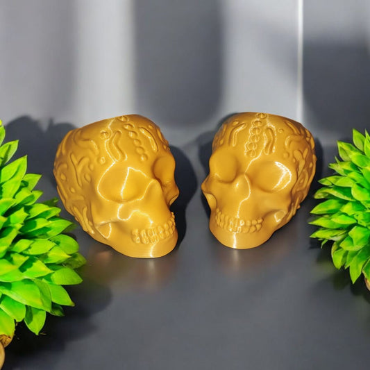 Art 080 Deko Totenkopf | 3D-gedruckter Stiftehalter/behälter | 10cm Höhe & 13,5cm Tiefe | PLA Goldfarbend Deko Home Geschenk Art 080