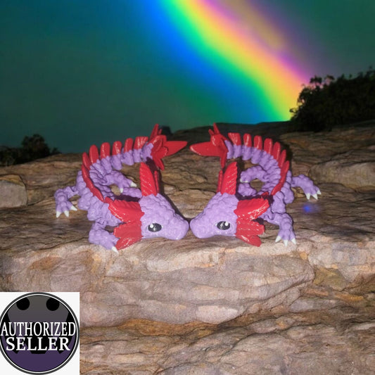 Art.027 Flexi Axolotl Drachen| 3D-gedruckter beweglicher Drache | 18,0 cm lang | PLA flieder-rot Deko & Geschenk für Fantasy-Fans Art.027