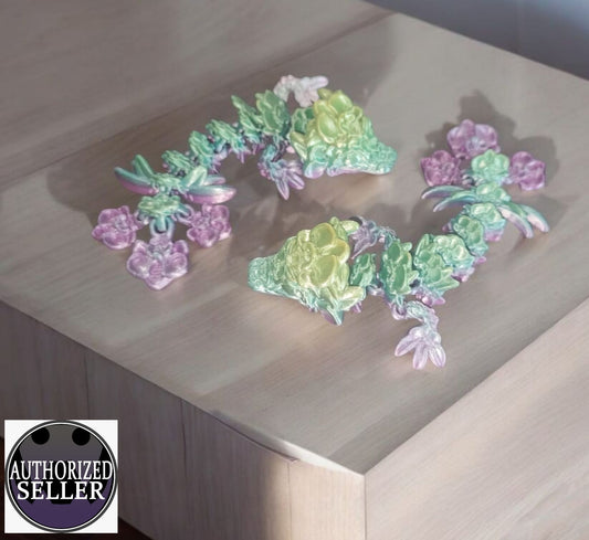 Art 046 Flexi Orchideen-Drache | 3D-gedruckter beweglicher Drache | ca. 15,5 cm lang | PLA Farbverlauf Deko & Geschenk für Fantasy-Fans Art 046