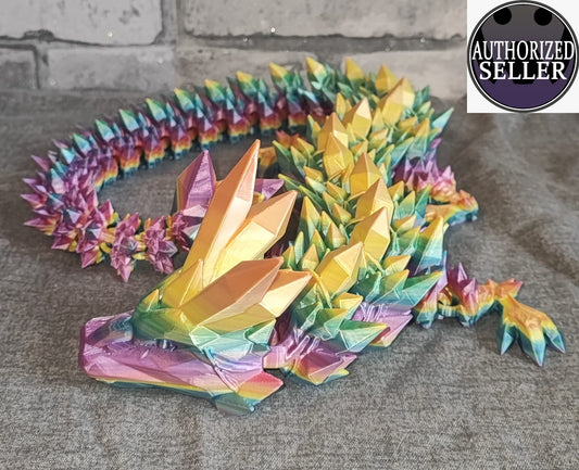 Art 0123 Mega Flexi Kristall-Drache | 3D-gedruckter beweglicher Drache | ca. 72cm cm lang | PLA Silk Regenbogenverlauf Deko & Geschenk für Fantasy-Fans Art 0123