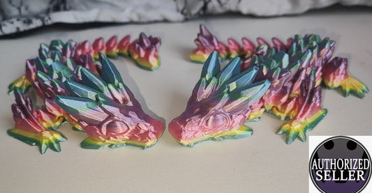 Art 0104 Flexi Edelstein-Drache | 3D-gedruckter beweglicher Drache | ca. 21,0 cm lang | PLA Hellgelb - Farbverlauf Deko & Geschenk für Fantasy-Fans Art 0104
