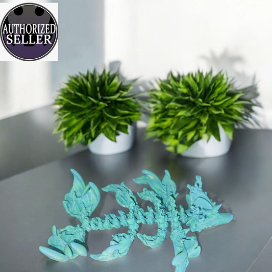 Art 075 Flexi Baby Korallen-Drache | 3D-gedruckter beweglicher Drache | ca. 15 cm lang | PLA Farbverlauf Blau-Grün Deko & Geschenk für Fantasy-Fans Art 075