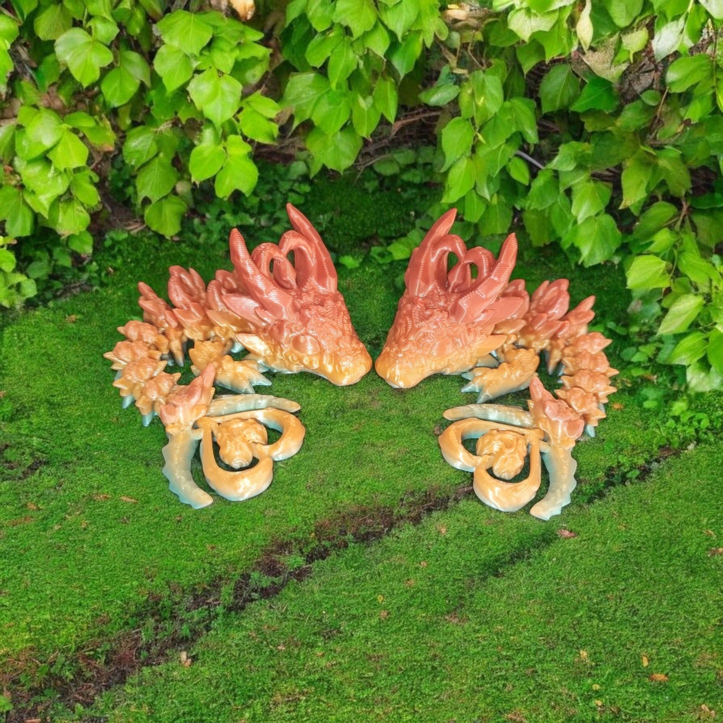 Art.052 Schlüsselanhänger Herz Drachen| 3D-gedruckter beweglicher Drache | 12,0 cm lang | PLA Farbverlauf Deko & Geschenk für Fantasy-Fans Art.052