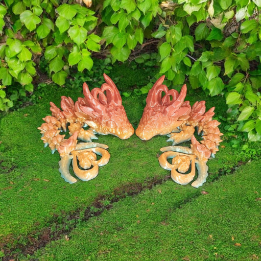Art.052 Schlüsselanhänger Herz Drachen| 3D-gedruckter beweglicher Drache | 12,0 cm lang | PLA Farbverlauf Deko & Geschenk für Fantasy-Fans Art.052