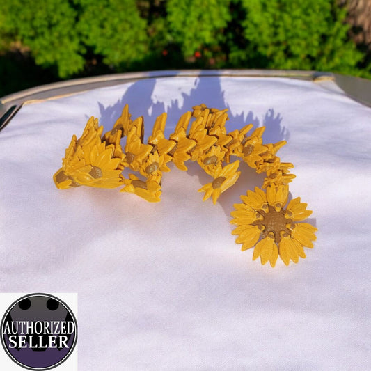 Art 071 Flexi Sonnenblumen-Drache | 3D-gedruckter beweglicher Drache | ca. 20,5 cm lang | PLA Gold Braun  Deko & Geschenk für Fantasy-Fans Art 071