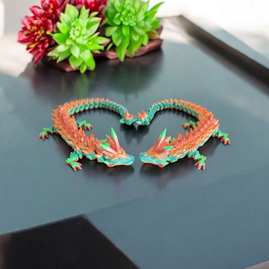 Artikel 003 Kleiner Flexi Kristalldrache | 3D-gedruckter beweglicher Drache | 24,0 cm lang | PLA Regenbogen Deko & Geschenk für Fantasy-Fans