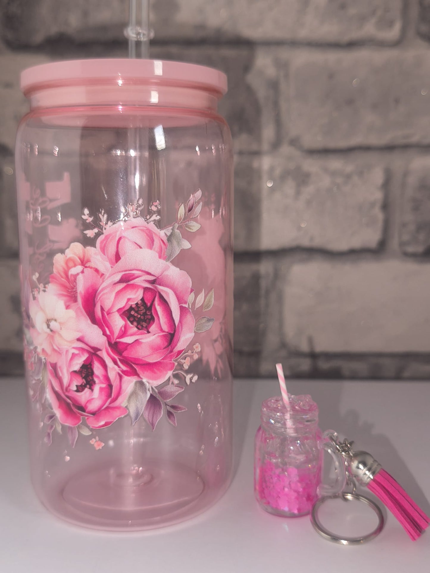 Bundle Muttertagsgeschenk| Kunststoffbecher mit UV Dtf Aufkleber inkl Strohhalm - Schlüsselanhänger |Art Nr 0401h