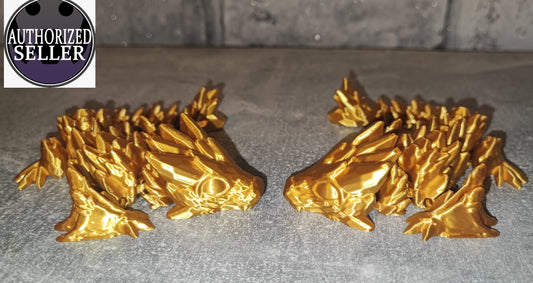 Art. 0184 Flexi Edelstein Drache | 3D-gedruckter beweglicher Drache | ca. 17,5cm cm lang | PLA glänzend gold Deko & Geschenk für Fantasy-Fans Art. 0184