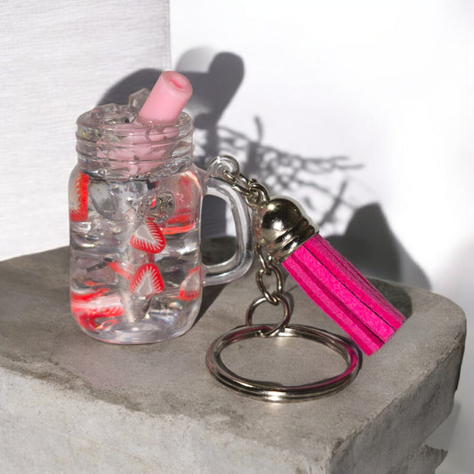 Mini Schlüsselanhänger im Snowglobe Design - Unikat - mit Quaste und Schlüsselring - Art Nr S028