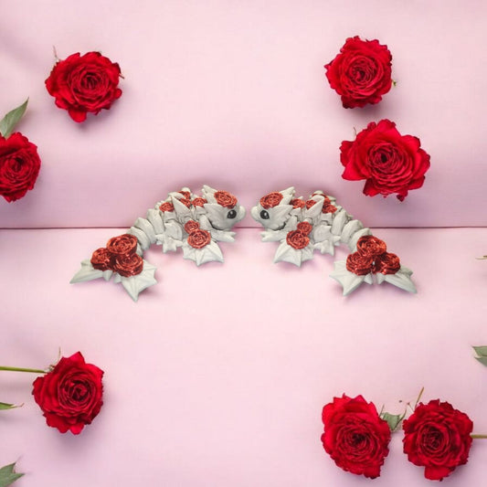 Artikel 005 Kleiner Flexi Rosendrache | 3D-gedruckter beweglicher Drache | ca. 9,8 cm lang | PLA Deko & Geschenk für Fantasy-Fans