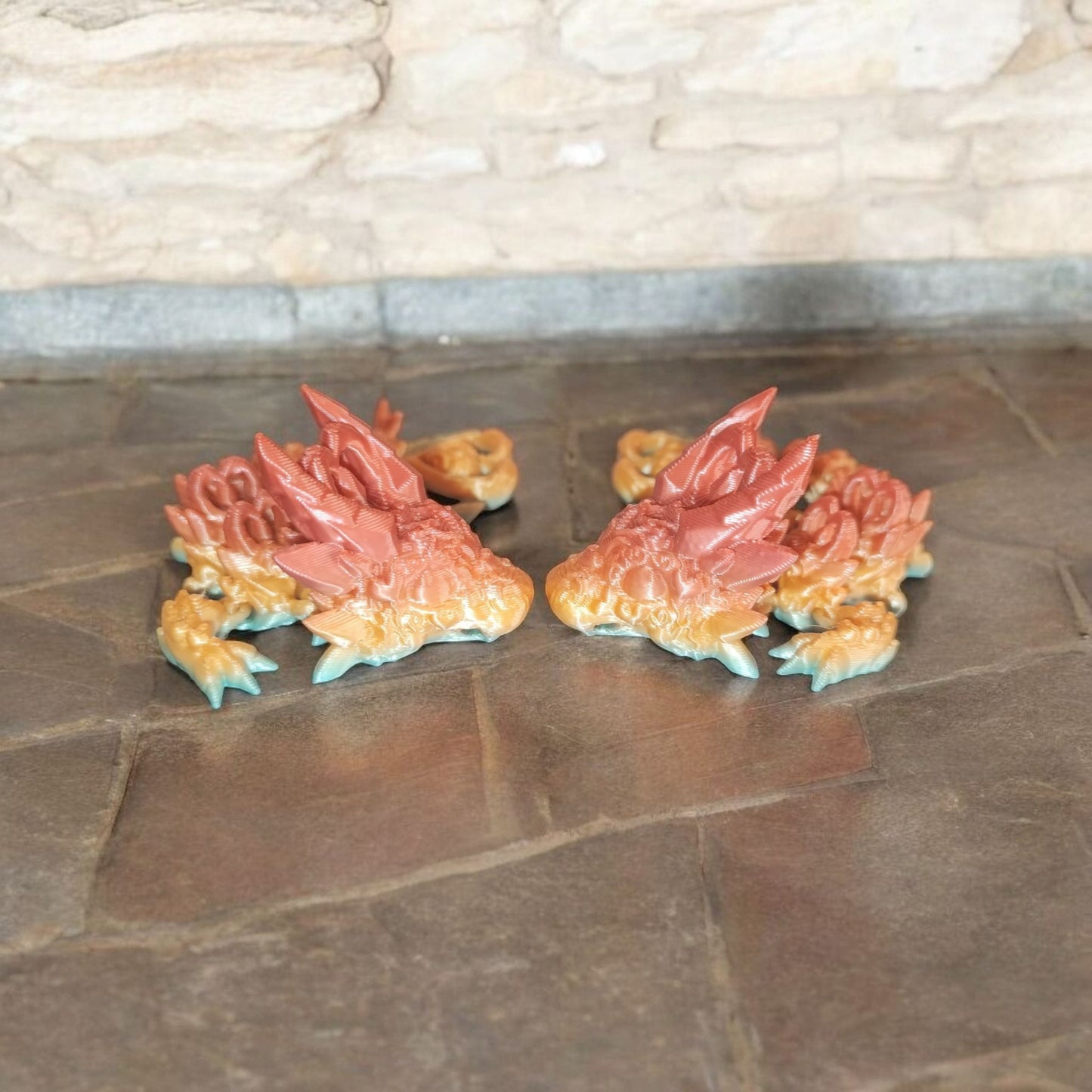 Art.052 Schlüsselanhänger Herz Drachen| 3D-gedruckter beweglicher Drache | 12,0 cm lang | PLA Farbverlauf Deko & Geschenk für Fantasy-Fans Art.052