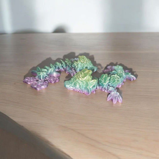 Art 046 Flexi Orchideen-Drache | 3D-gedruckter beweglicher Drache | ca. 15,5 cm lang | PLA Farbverlauf Deko & Geschenk für Fantasy-Fans Art 046