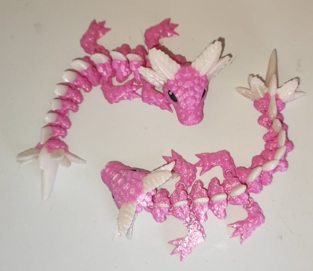 Art 0111 Flexi Axolotl | 3D-gedruckter beweglicher Axolotl | ca. 18 cm lang | PLA weiß/rosa Deko & Geschenk für Fantasy-Fans Art 0111