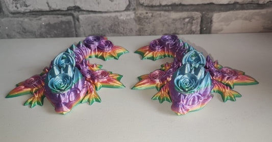 Art 098 Flexi Rosendrache| 3D-gedruckter beweglicher Drache | ca. 15,0 cm lang | PLA Farbverlauf Deko & Geschenk für Fantasy-Fans Art.098