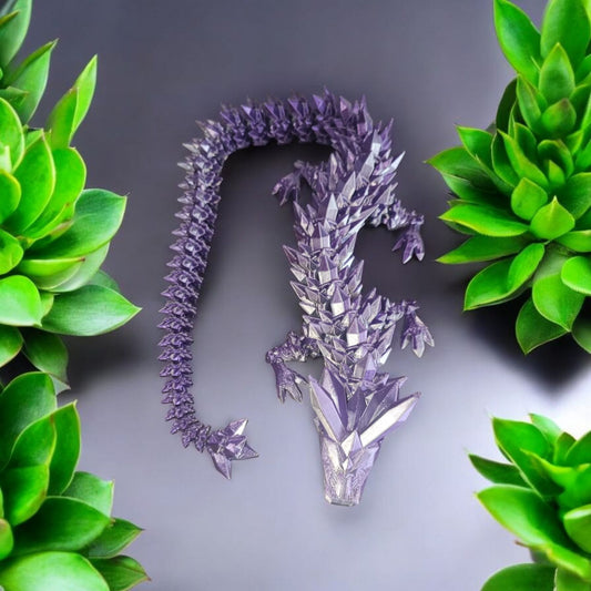 Art 044 Flexi Kristall-Drache | 3D-gedruckter beweglicher Drache | ca. 49cm cm lang | PLA Deko & Geschenk für Fantasy-Fans Art 044