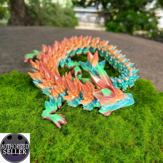 Artikel 003 Kleiner Flexi Kristalldrache | 3D-gedruckter beweglicher Drache | 24,0 cm lang | PLA Regenbogen Deko & Geschenk für Fantasy-Fans