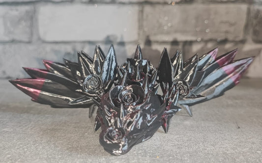Art 0207 Flexi Rosendrache| 3D-gedruckter beweglicher Drache | ca. 22 cm lang Flügelspannweite 20cm | PLA Rose Red Schwarz Deko & Geschenk für Fantasy-Fans