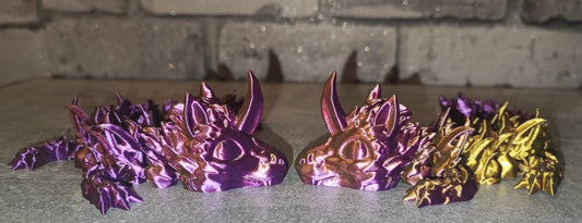 Art. 0227 Flexi Einhorn Drache | 3D-gedruckter beweglicher Drache | 22,5 cm lang | PLA gold lila schimmernd Deko & Geschenk für Fantasy-Fans