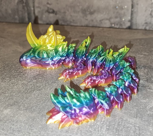 Art. 0186 Flexi Einhorn Drache | 3D-gedruckter beweglicher Drache | 22,5 cm lang | PLA Regenbogen Deko & Geschenk für Fantasy-Fans Art. 0186