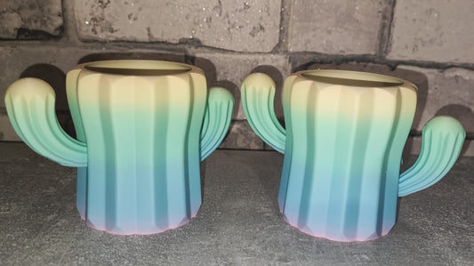 Art 0278 Deko Kaktus Behälter | 3D-gedruckter Stiftehalter/behälter |ca. 8,5 hoch & 7cm Durchmesser, Gesamtbreite 13cm | PLA matt Regenbogen Deko Home Geschenk