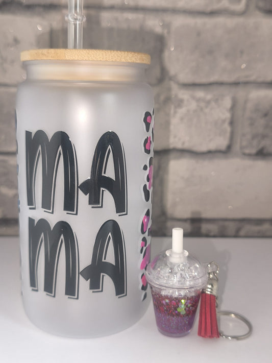 Bundle Muttertagsgeschenk| Kunststoffbecher mit UV Dtf Aufkleber inkl Strohhalm - Schlüsselanhänger |Art Nr 0401c