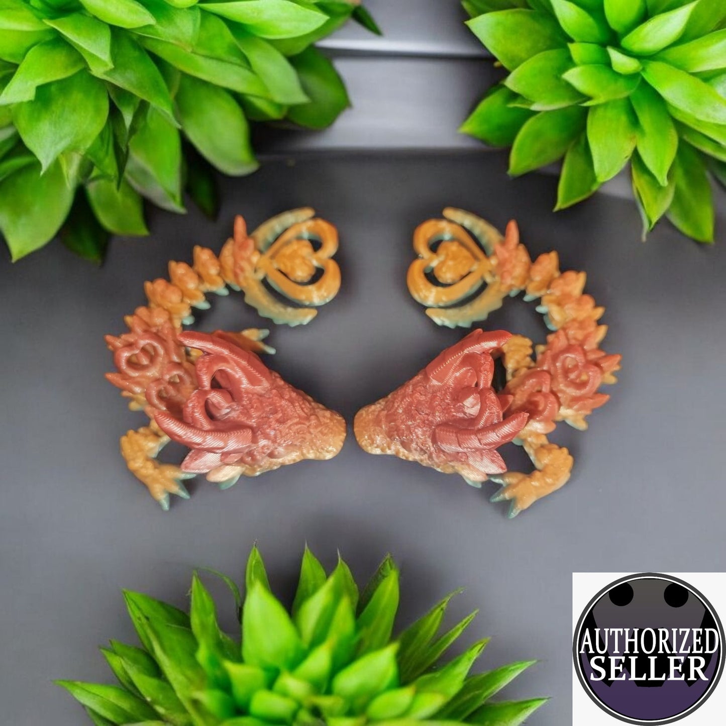 Art.052 Schlüsselanhänger Herz Drachen| 3D-gedruckter beweglicher Drache | 12,0 cm lang | PLA Farbverlauf Deko & Geschenk für Fantasy-Fans Art.052